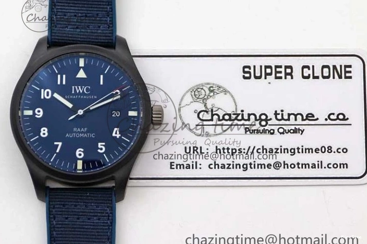 MIROTIME 0710 BestValue Mark XVIII IW328101 Black Ceramic M+F 1:1 Best Edition Blue Dial on Blue Nylon Strap A 7058